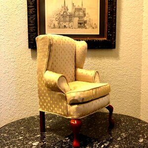 NWT MARK ROBERTS COLLECTION Miniature 15" Chair Gold Diamond Damask Upholstery